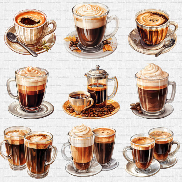 Watercolor Coffee PNG Bundle - Image 6
