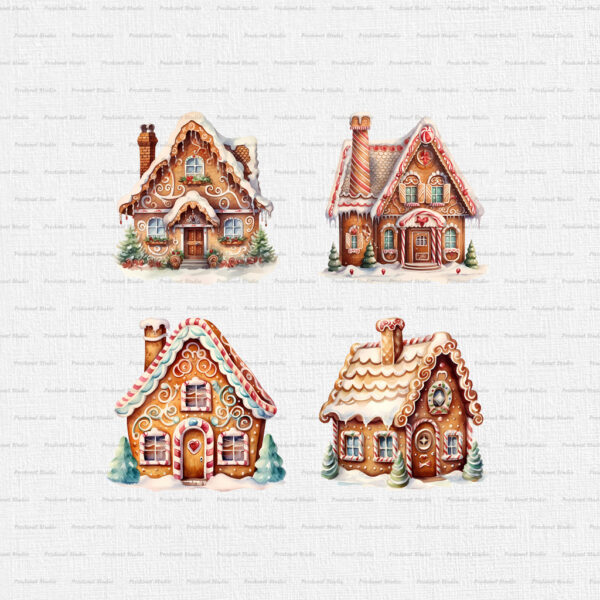 Watercolor Gingerbread House PNG Clipart Bundle - Image 6