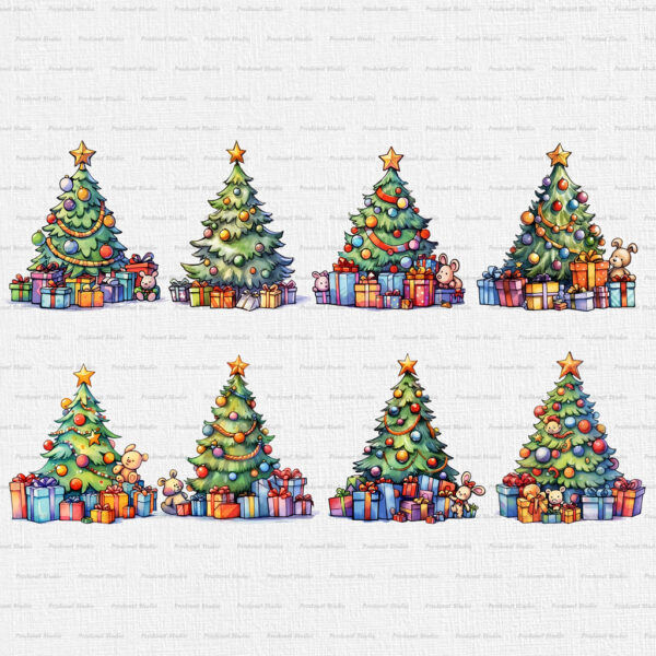 Watercolor Christmas tree PNG Clipart Bundle - Image 6