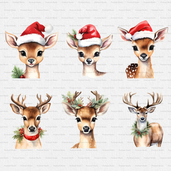 Watercolor Christmas Deer PNG Clipart Bundle - Image 6