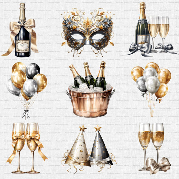 Watercolor New Year's Eve PNG Clipart Bundle #2 - Image 2