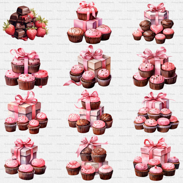 Watercolor Valentine’s Day Sweets PNG Clipart Bundle - Image 6