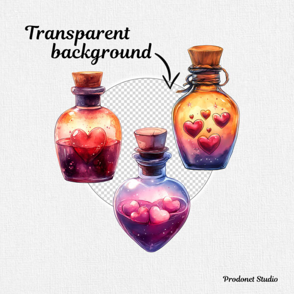 Watercolor Valentine’s Day Love Potion Bottle PNG Clipart Bundle - Image 10