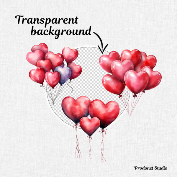 Watercolor Valentine’s Day Balloons PNG Clipart Bundle - Image 5