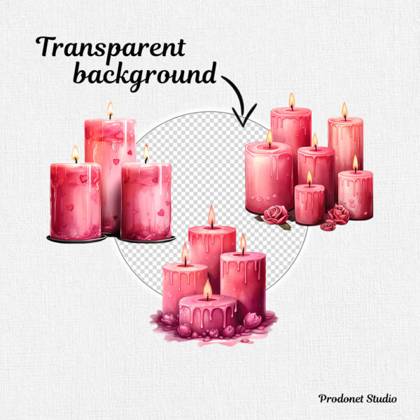 Watercolor Valentine’s Day Candles PNG Clipart Bundle - Image 7