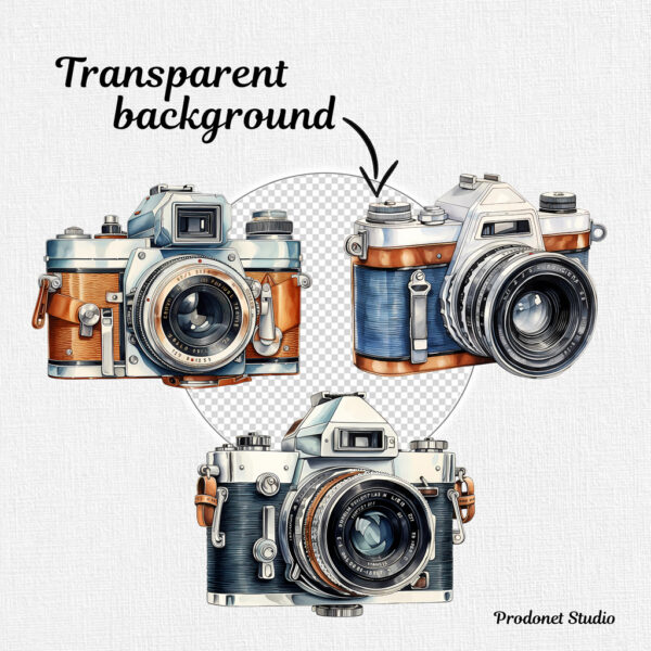 Watercolor Vintage Camera PNG Clipart Bundle - Image 7