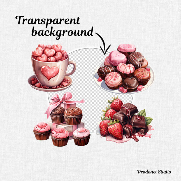 Watercolor Valentine’s Day Sweets PNG Clipart Bundle - Image 7