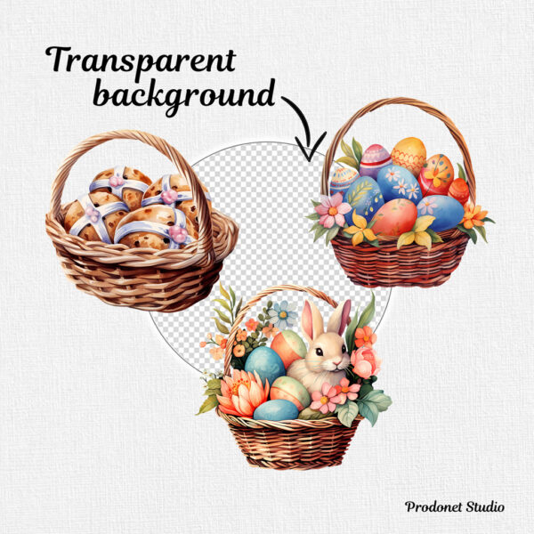 Watercolor Easter Basket PNG Bundle - Image 7