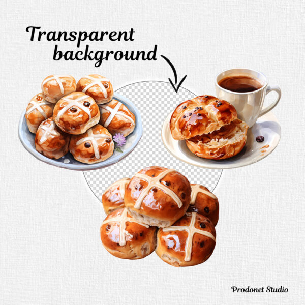 Watercolor Hot Cross Buns PNG Bundle - Image 7