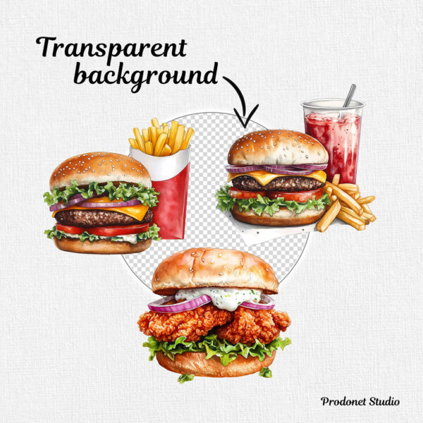 Watercolor Fast Food PNG Clipart Bundle - Image 7