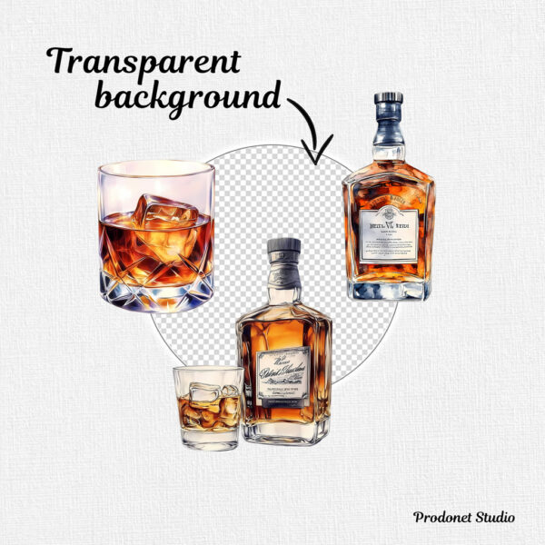 Watercolor Whiskey PNG Clipart Bundle - Image 6