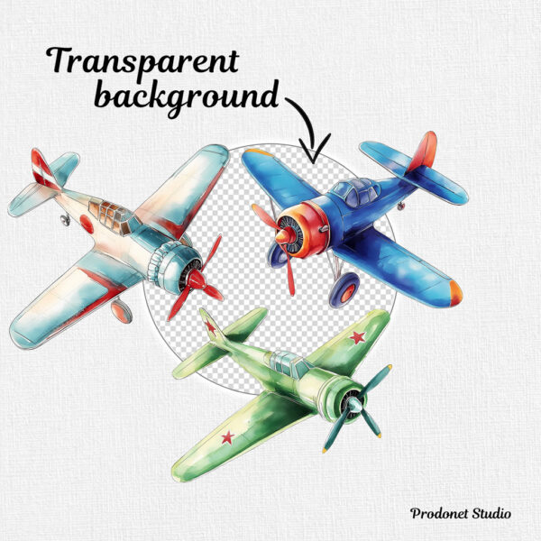 Watercolor Vintage Airplane PNG Clipart Bundle - Image 7