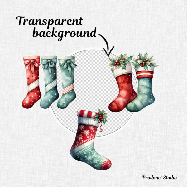 Watercolor Christmas Socks PNG Clipart Bundle - Image 6