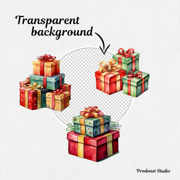 Watercolor Christmas Gifts PNG Clipart Bundle - Image 6