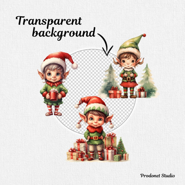 Watercolor Christmas Elf PNG Clipart Bundle - Image 7