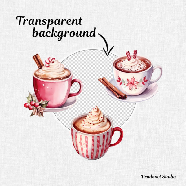 Watercolor Christmas Hot Chocolate PNG clipart Bundle - Image 6