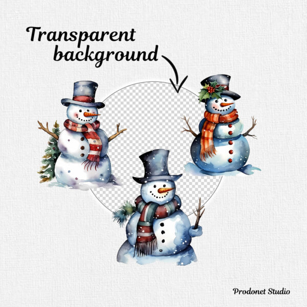 Watercolor Christmas Snowman PNG Clipart Bundle - Image 7