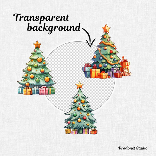 Watercolor Christmas tree PNG Clipart Bundle - Image 7