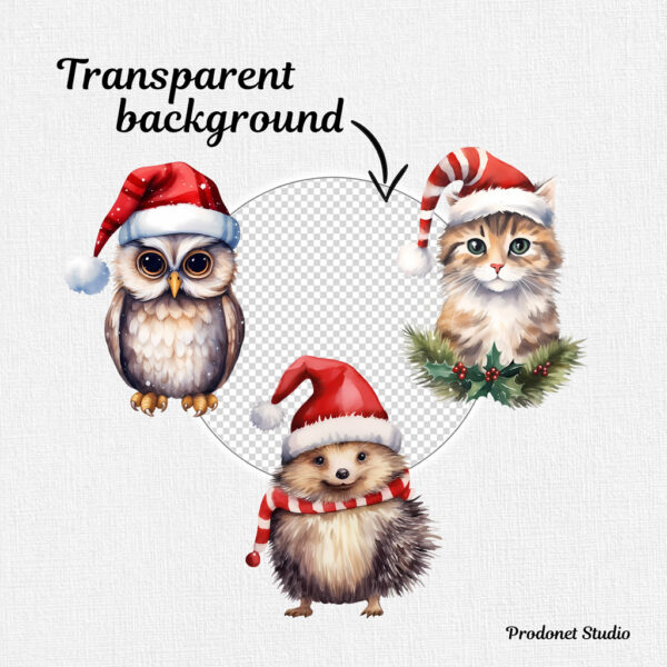 Watercolor Christmas Animals PNG clipart Bundle - Image 7