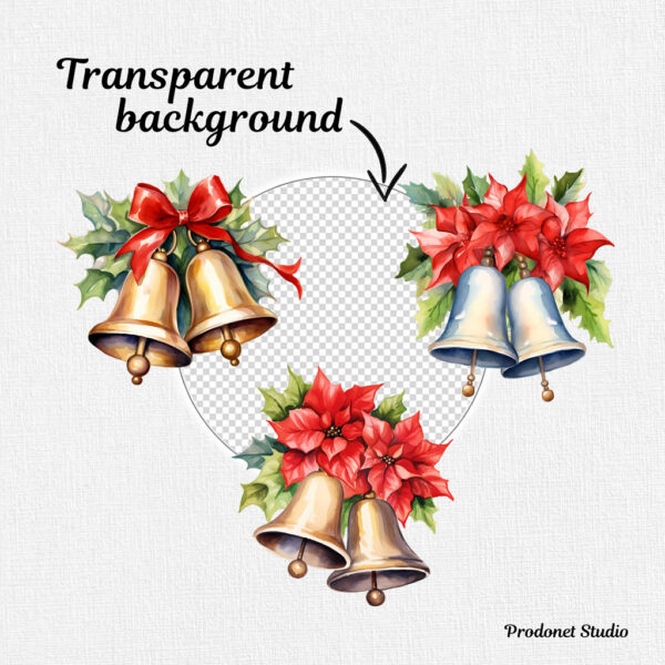 Watercolor Christmas Bells PNG Clipart Bundle - Image 5