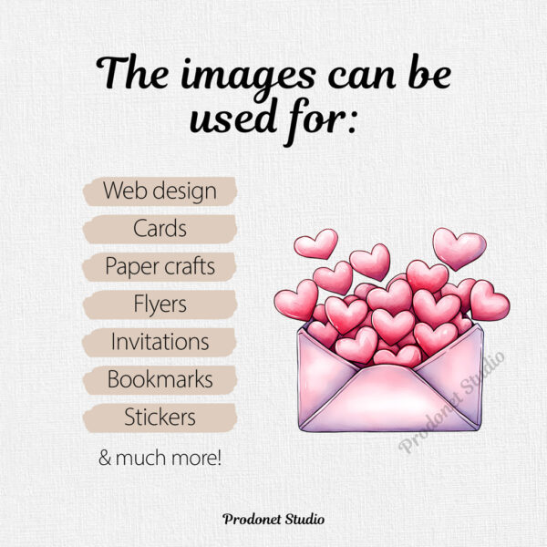 Watercolor Valentine’s Day Love Letter PNG Clipart Bundle - Image 7