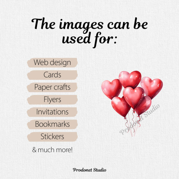 Watercolor Valentine’s Day Balloons PNG Clipart Bundle - Image 6