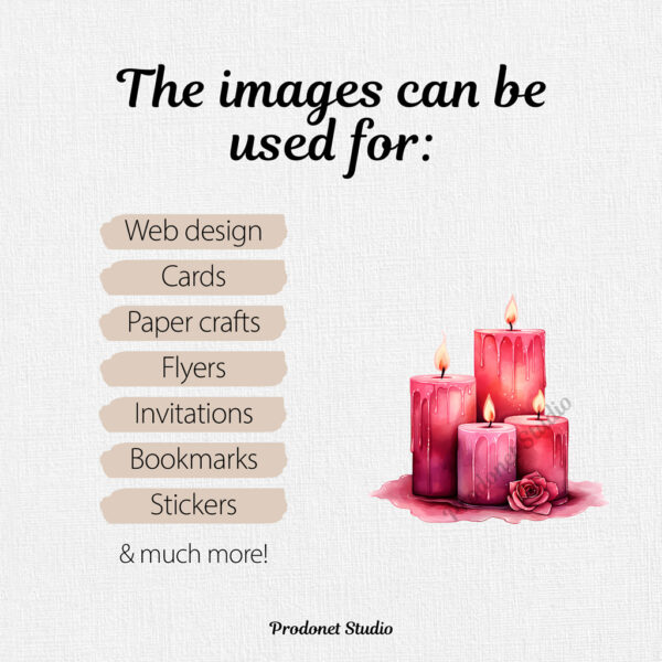 Watercolor Valentine’s Day Candles PNG Clipart Bundle - Image 8