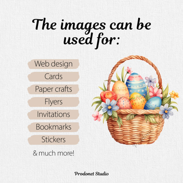 Watercolor Easter Basket PNG Bundle - Image 8
