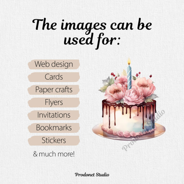 Watercolor Birthday Cake Clipart Bundle - Image 8