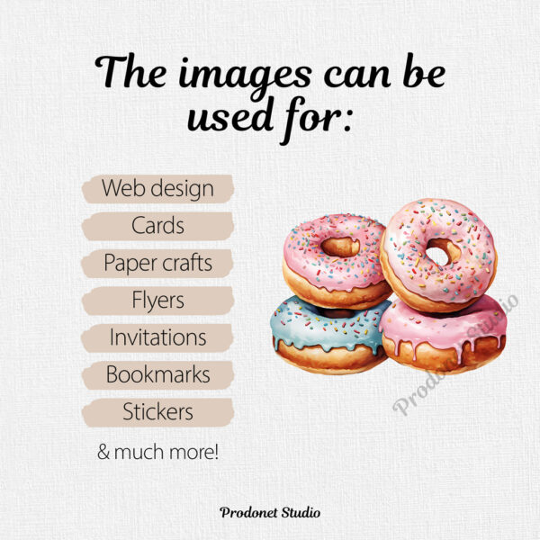 Watercolor Donut Clipart PNG bundle - Image 9