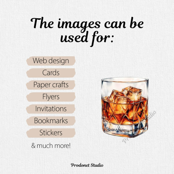 Watercolor Whiskey PNG Clipart Bundle - Image 7