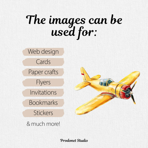 Watercolor Vintage Airplane PNG Clipart Bundle - Image 8
