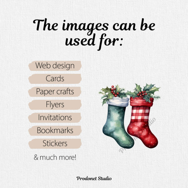 Watercolor Christmas Socks PNG Clipart Bundle - Image 7
