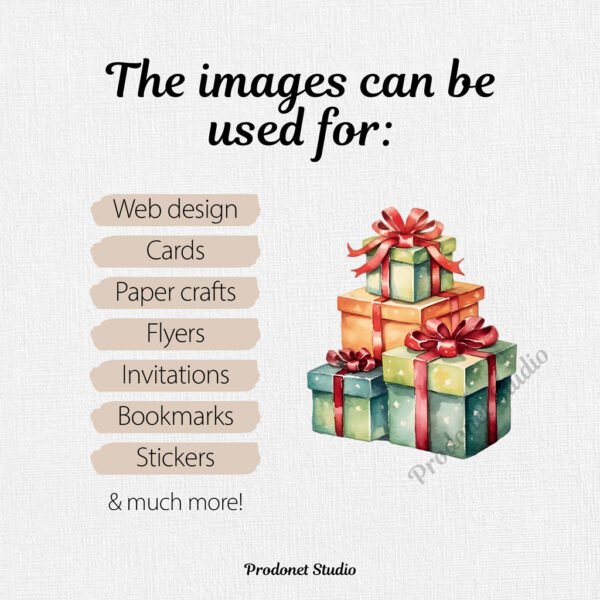 Watercolor Christmas Gifts PNG Clipart Bundle - Image 7