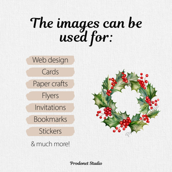 Watercolor Christmas Holly PNG Clipart Bundle - Image 9