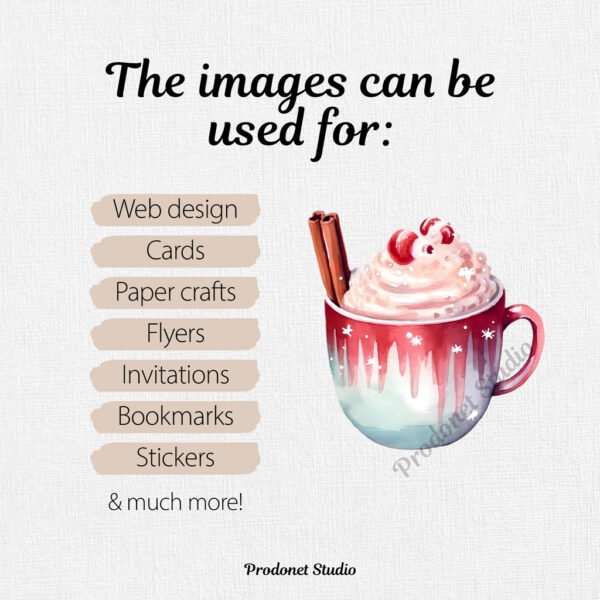 Watercolor Christmas Hot Chocolate PNG clipart Bundle - Image 7