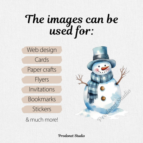 Watercolor Christmas Snowman PNG Clipart Bundle - Image 8