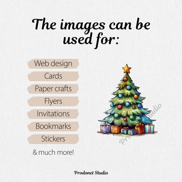 Watercolor Christmas tree PNG Clipart Bundle - Image 9