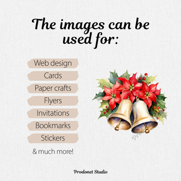 Watercolor Christmas Bells PNG Clipart Bundle - Image 6