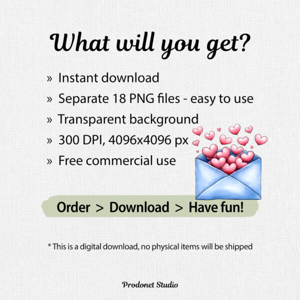 Watercolor Valentine’s Day Love Letter PNG Clipart Bundle - Image 8