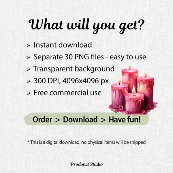 Watercolor Valentine’s Day Candles PNG Clipart Bundle - Image 9