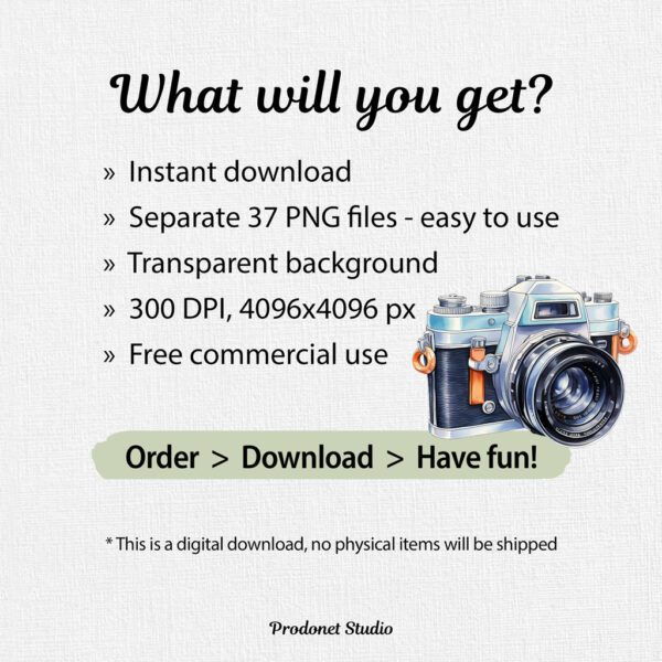 Watercolor Vintage Camera PNG Clipart Bundle - Image 8
