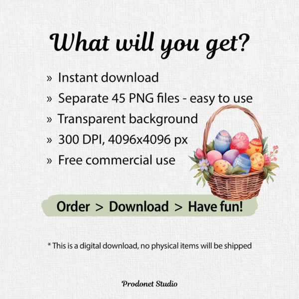 Watercolor Easter Basket PNG Bundle - Image 9