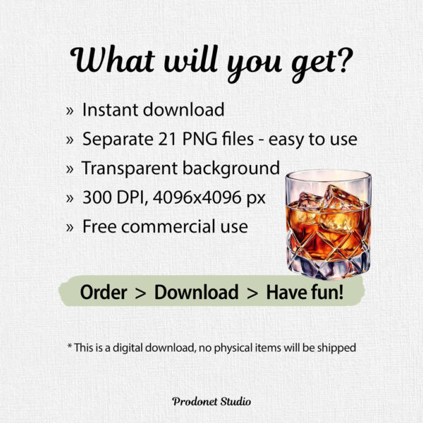 Watercolor Whiskey PNG Clipart Bundle - Image 8