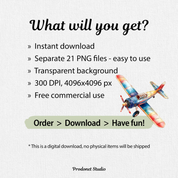 Watercolor Vintage Airplane PNG Clipart Bundle - Image 9