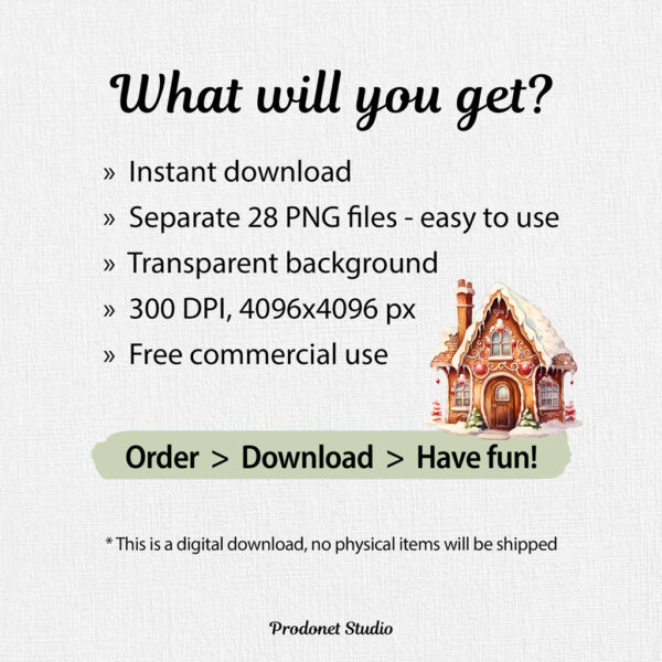 Watercolor Gingerbread House PNG Clipart Bundle - Image 9