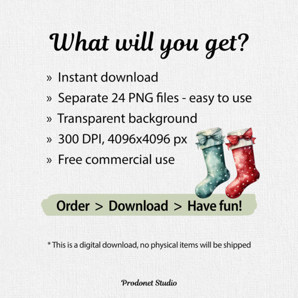 Watercolor Christmas Socks PNG Clipart Bundle - Image 9