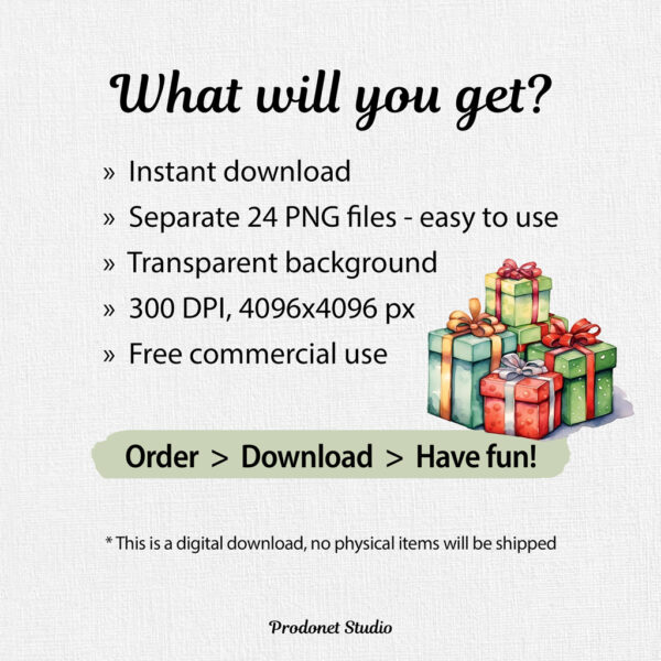 Watercolor Christmas Gifts PNG Clipart Bundle - Image 8