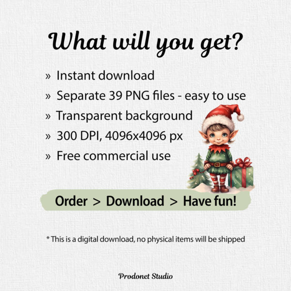Watercolor Christmas Elf PNG Clipart Bundle - Image 9