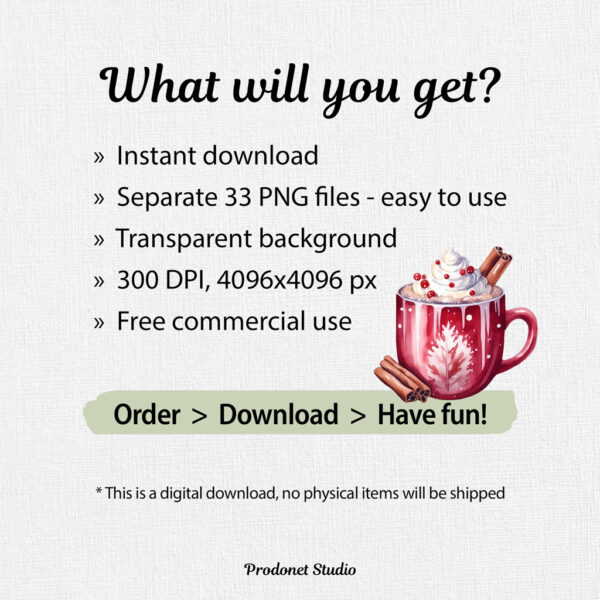 Watercolor Christmas Hot Chocolate PNG clipart Bundle - Image 8